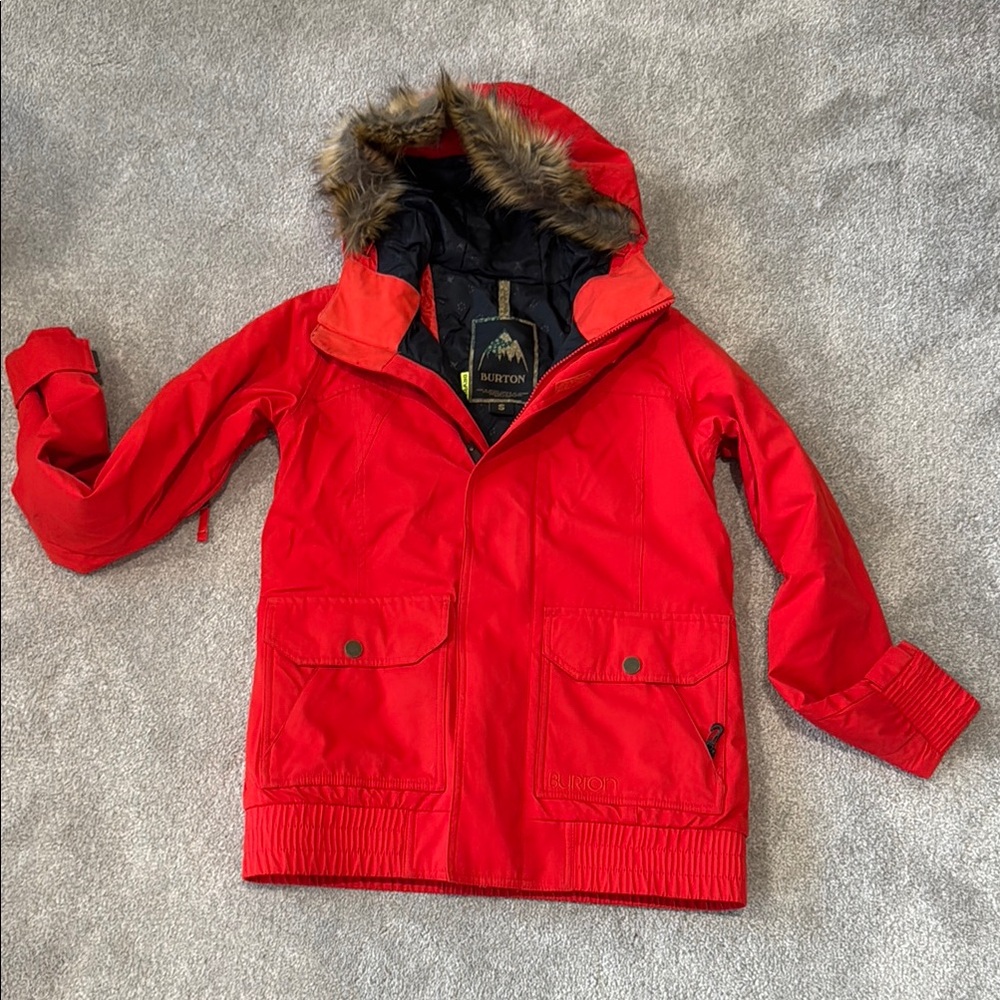 Burton Red winter Jacket with Faux Fur Hood